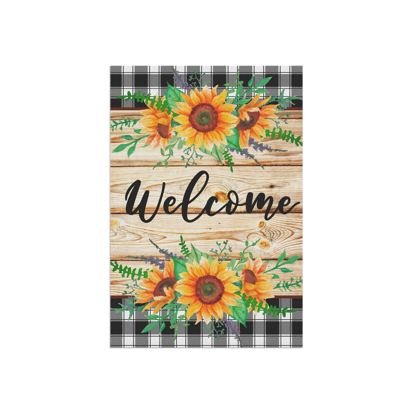 Welcome Sunflowers and Buffalo Plaid Garden & House Banner