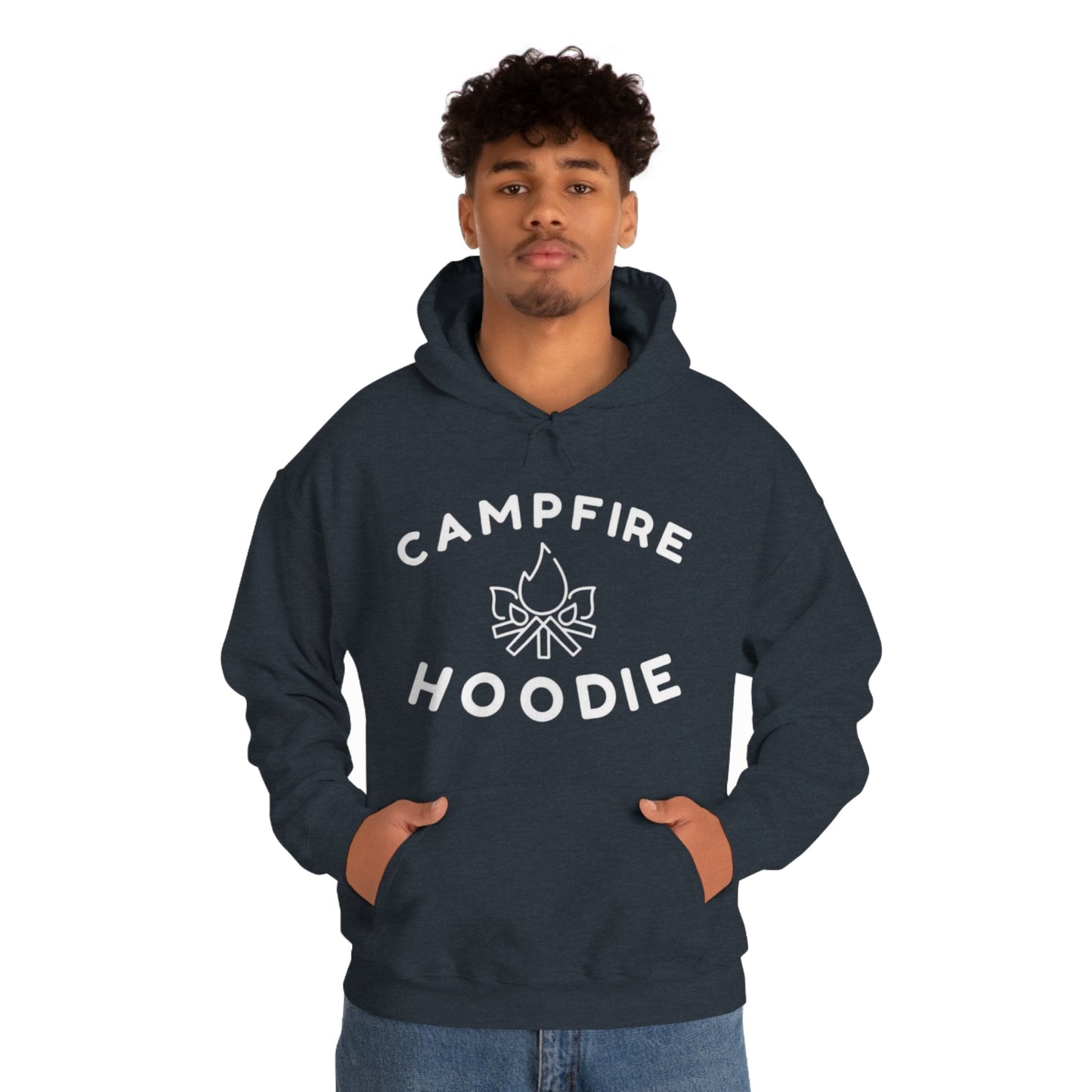 Campfire Hoodie White Print Heavy Blend™ Hooded Sweatshirt