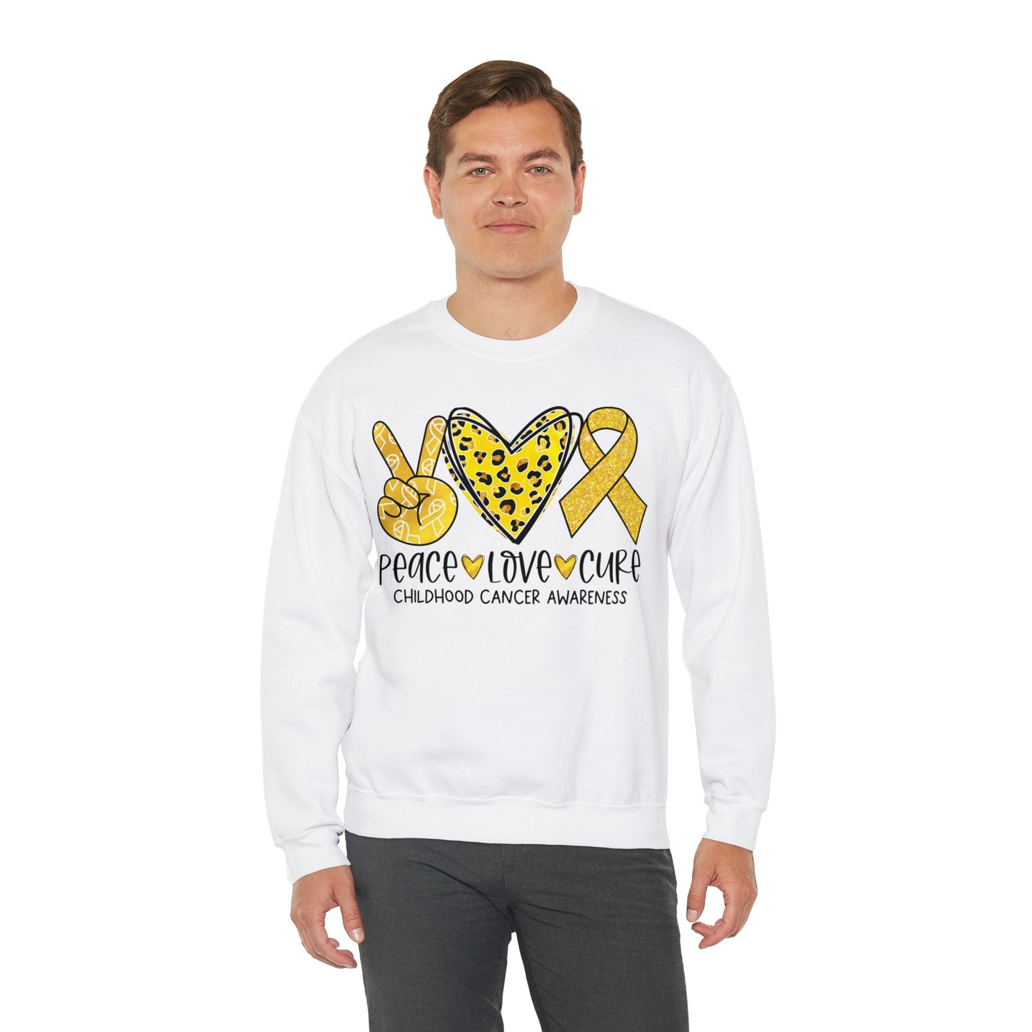 Peace Love Cure Childhood Cancer Heavy Blend™ Crewneck Sweatshirt