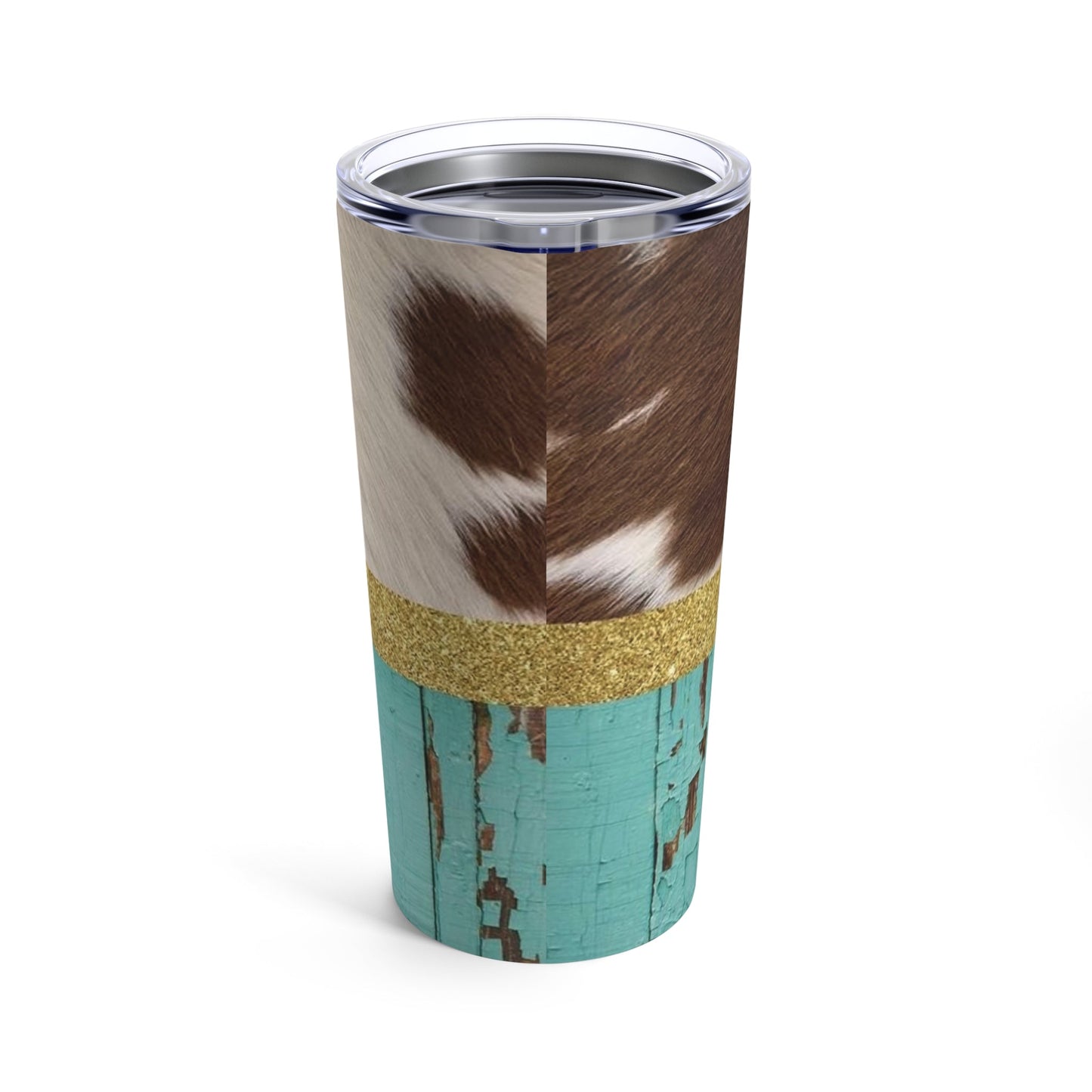 Cowhide and Turquoise Wood Tumbler 20oz