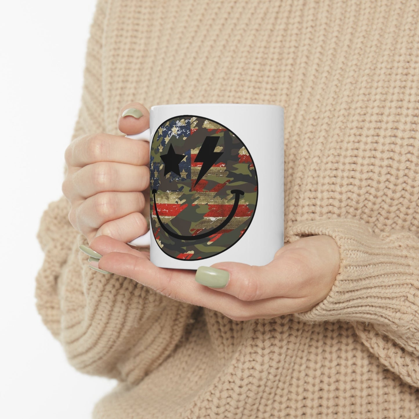 Camo and Flag Smile Mug 11oz