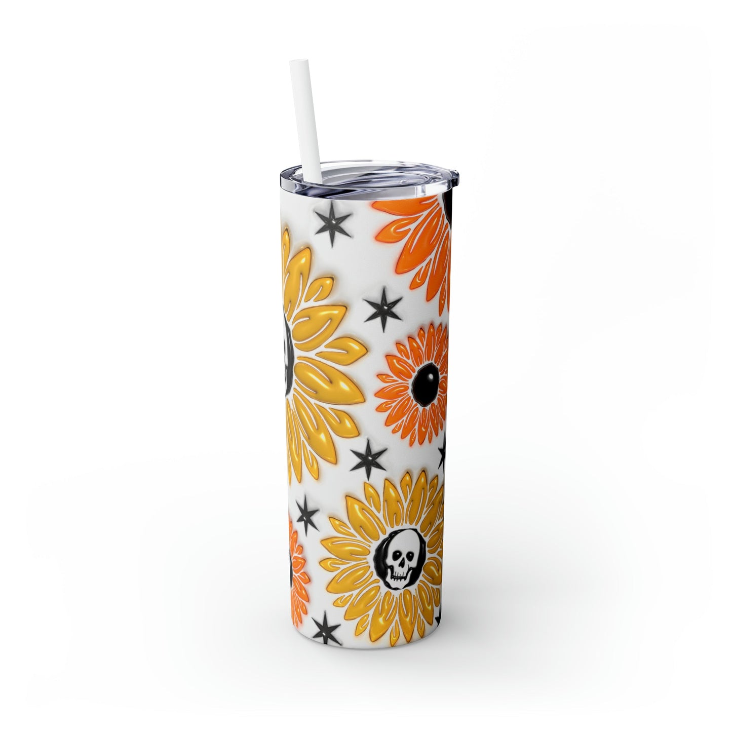 Inflated Creepy Sunflower Skinny Tumbler with Straw, 20oz