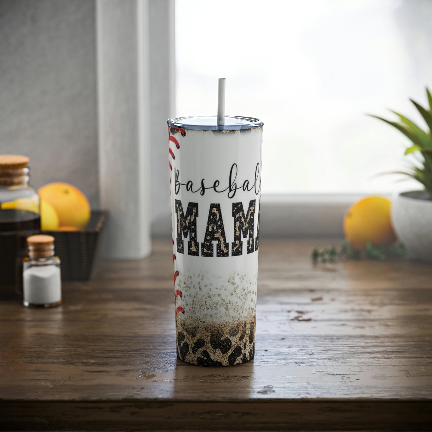 Baseball Mama Leopard Skinny Tumbler