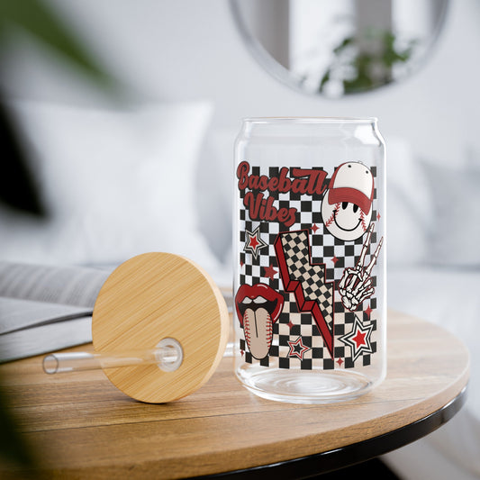 Retro Baseball Vibes Sipper Glass, 16oz