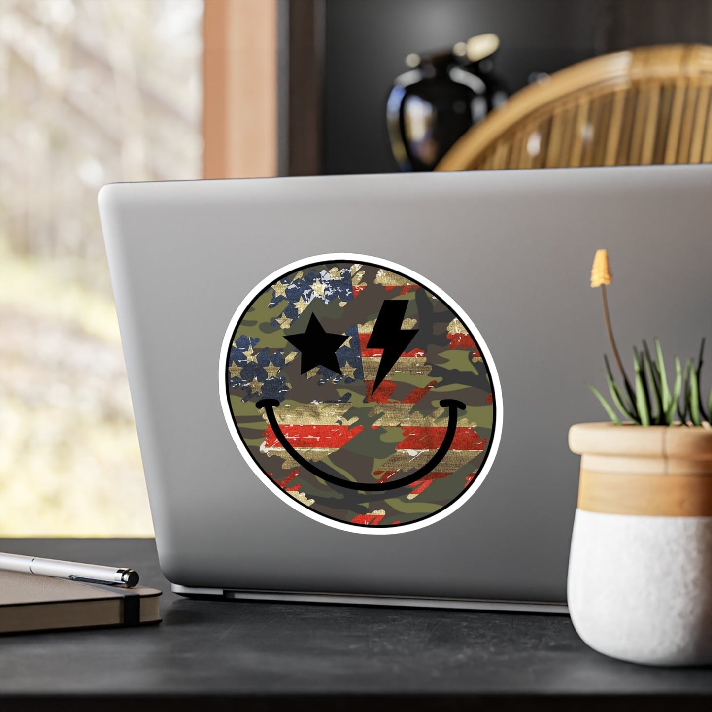 Camo and Flag Smile Sticker