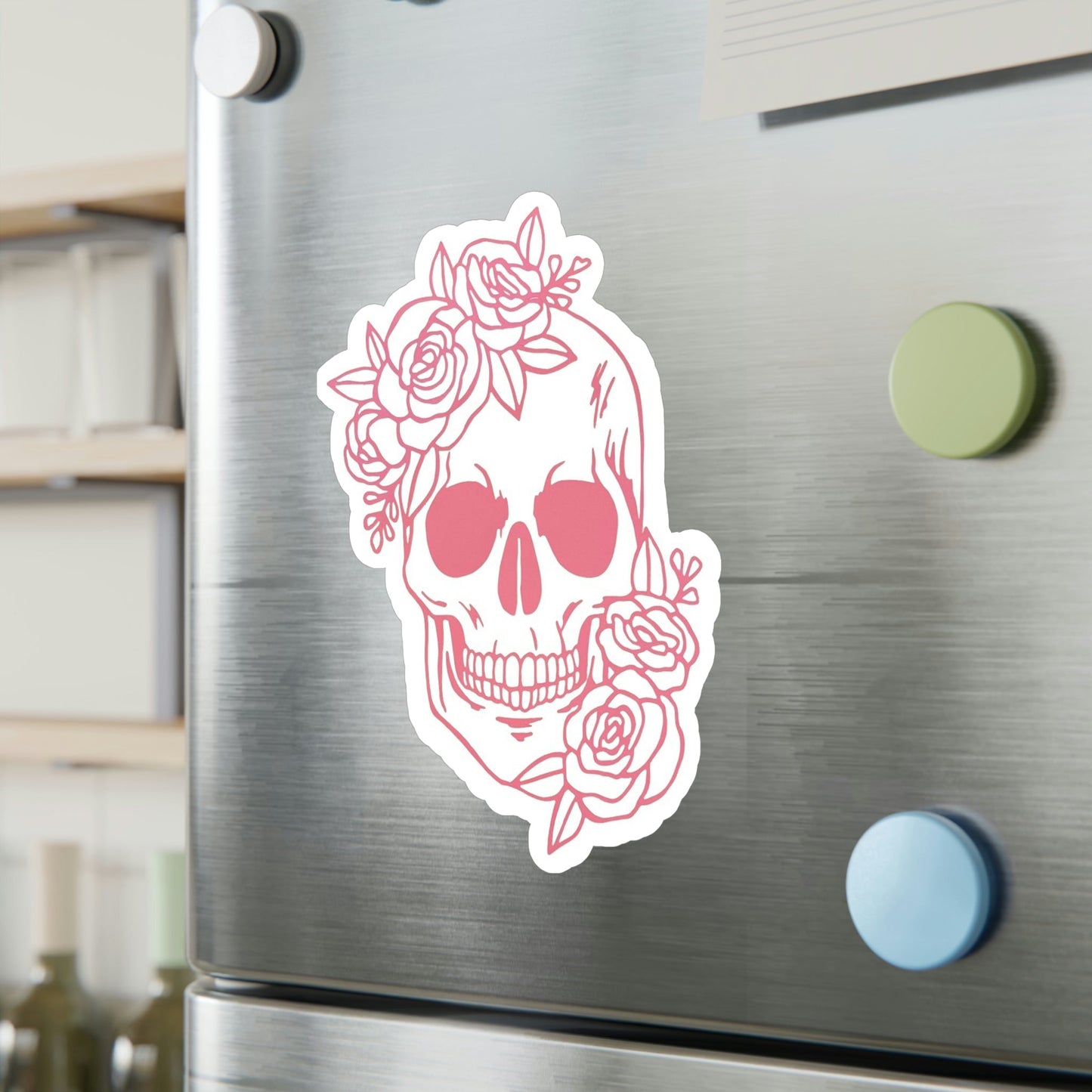 Pink Floral Skull Sticker