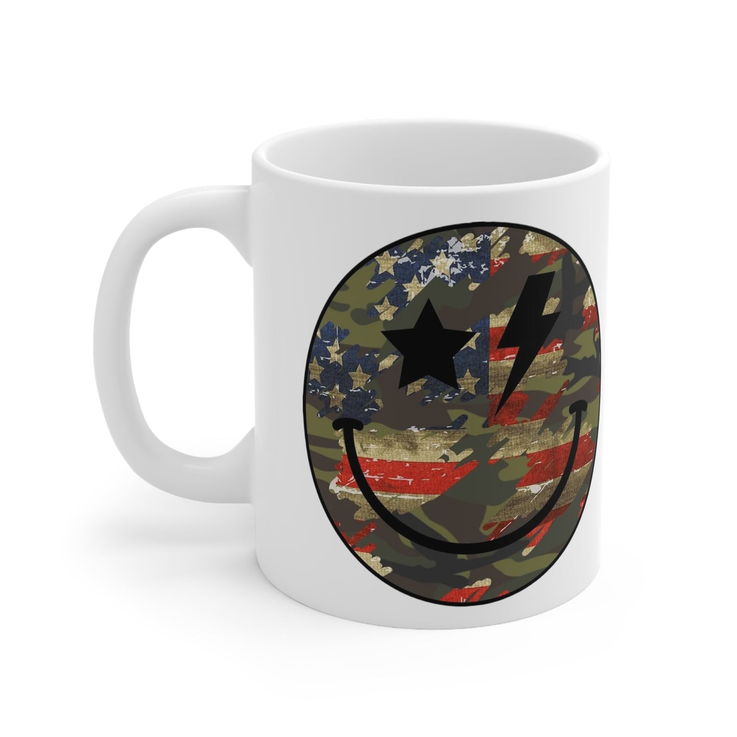 Camo and Flag Smile Mug 11oz