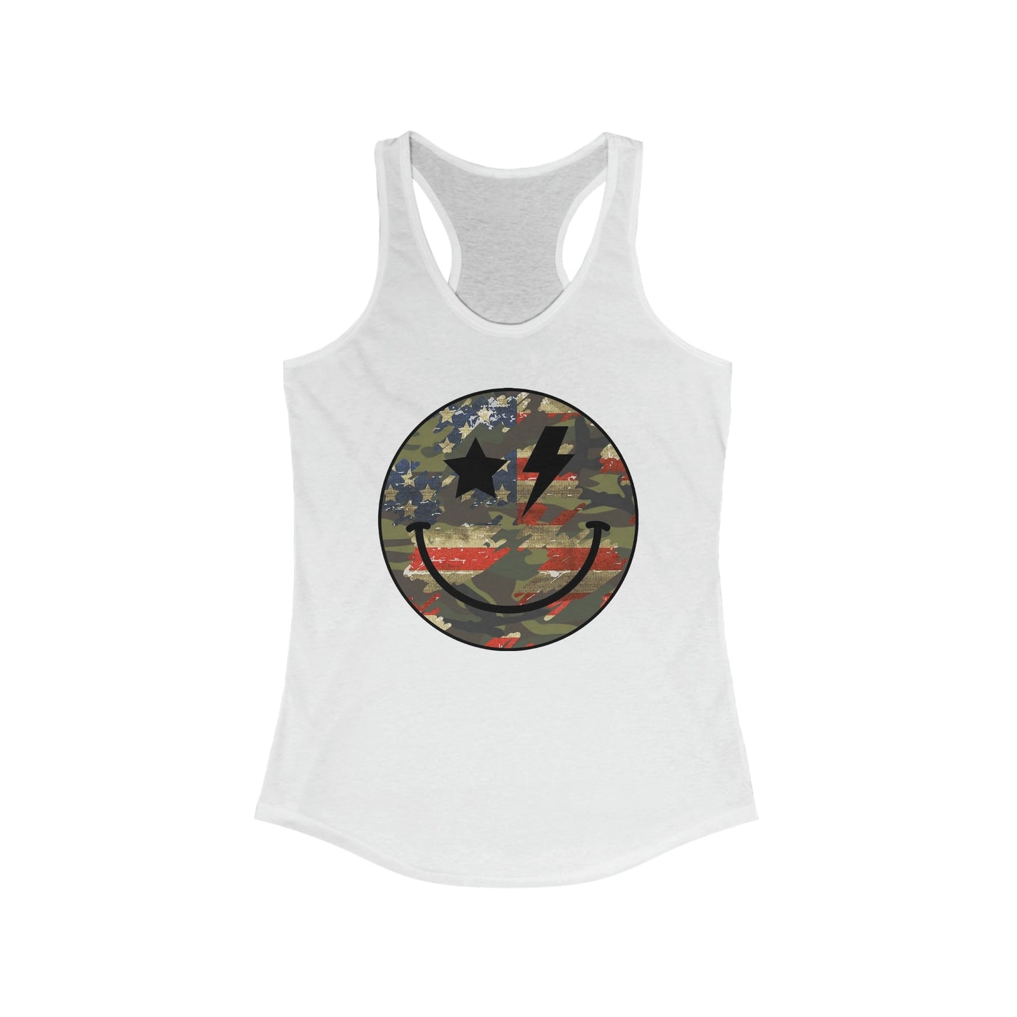 Camo and Flag Smile Racerback Tank