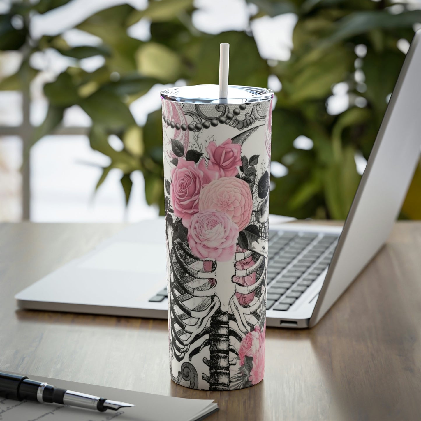 Floral Skellie- Skinny Tumbler