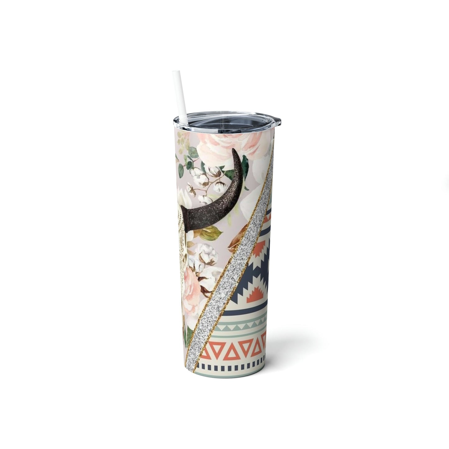 Floral Bill Skull - Skinny  Tumbler