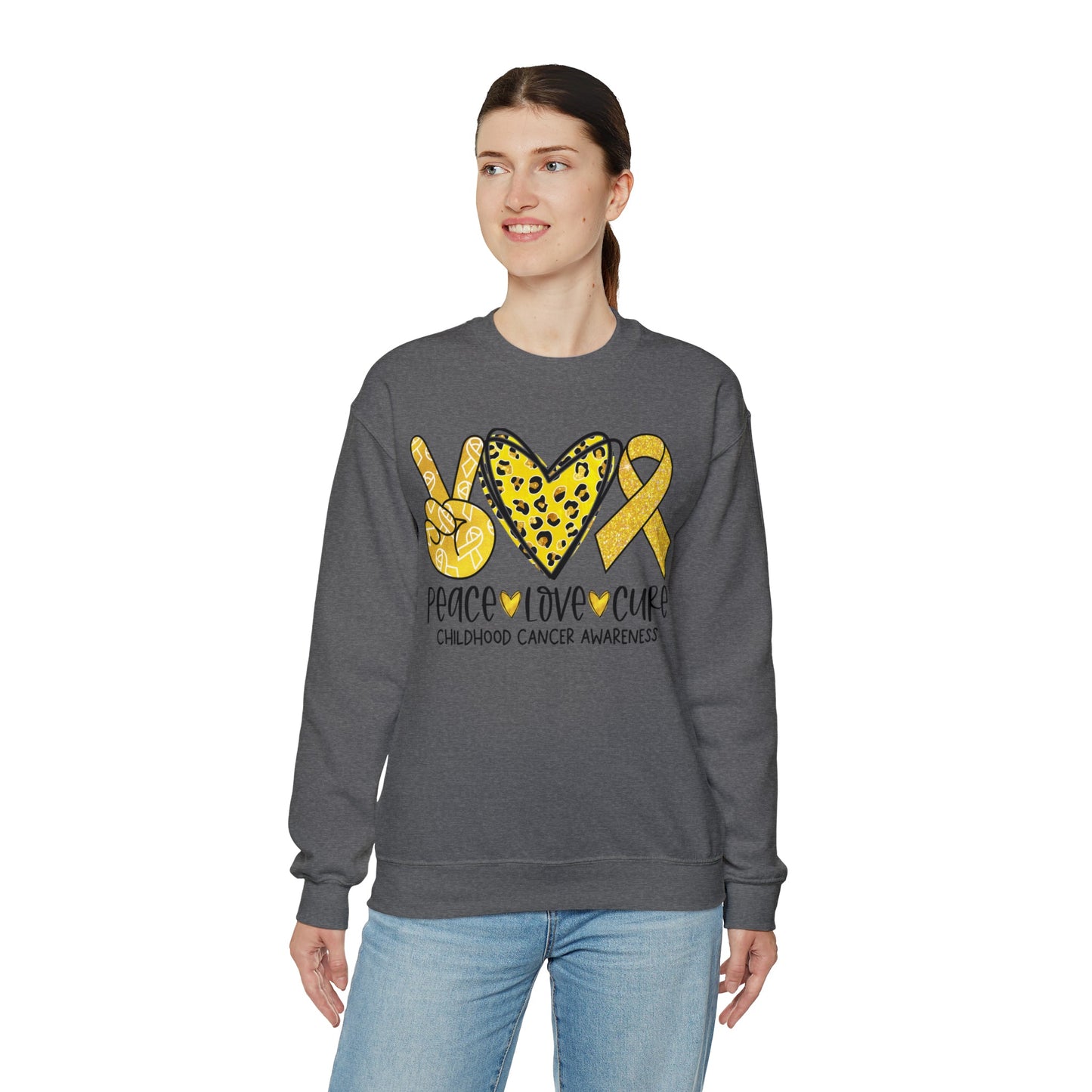 Peace Love Cure Childhood Cancer Heavy Blend™ Crewneck Sweatshirt