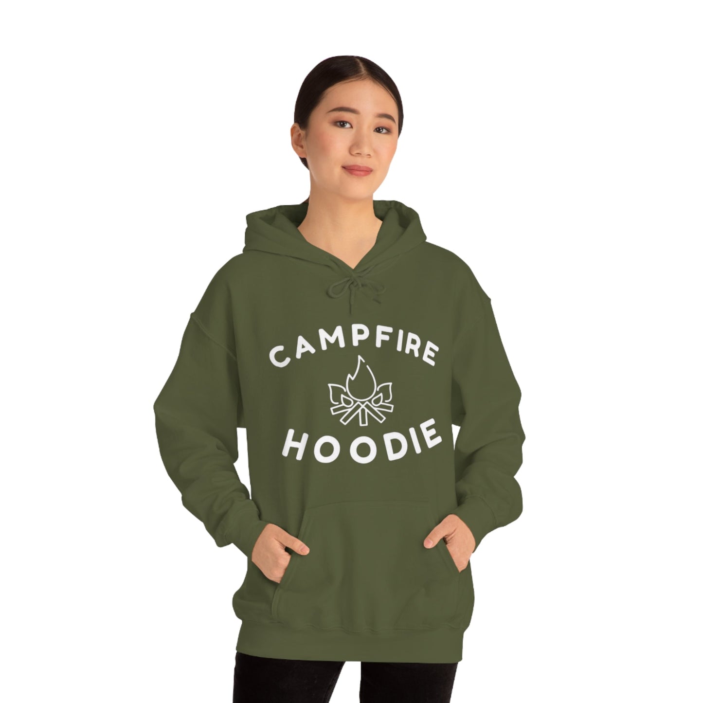 Campfire Hoodie White Print Heavy Blend™ Hooded Sweatshirt