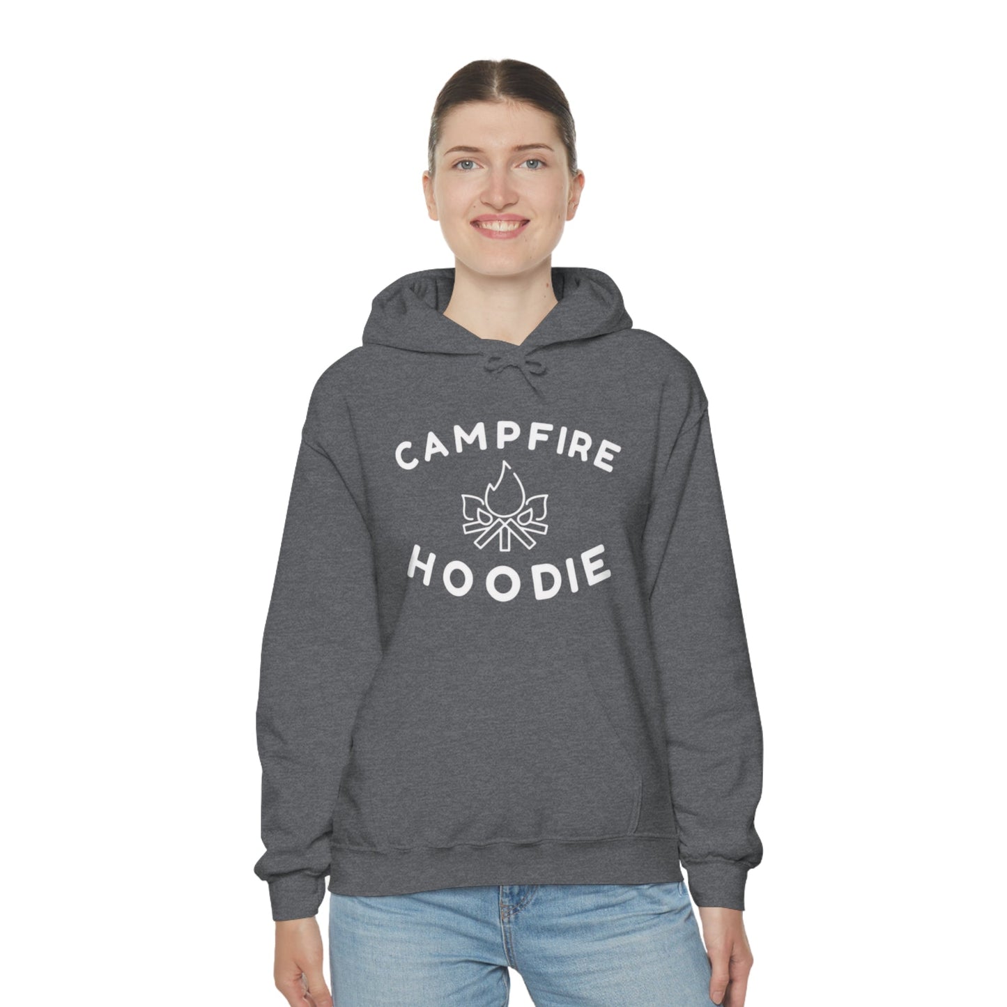 Campfire Hoodie White Print Heavy Blend™ Hooded Sweatshirt