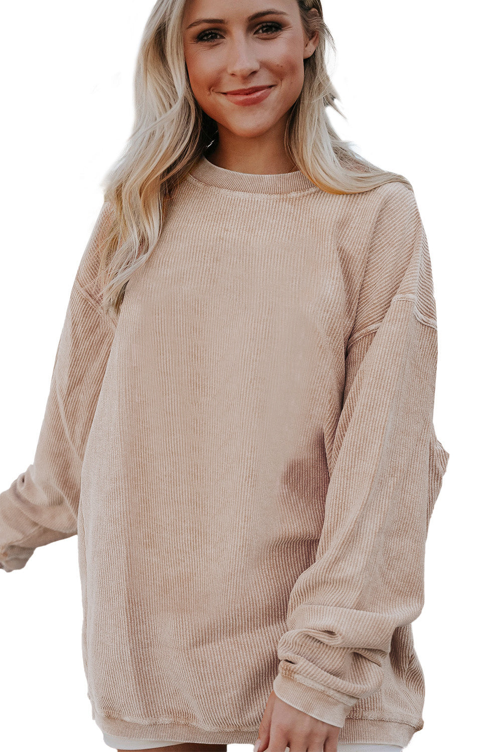 Strawberry Pink Ribbed Corded Oversized Sweatshirt