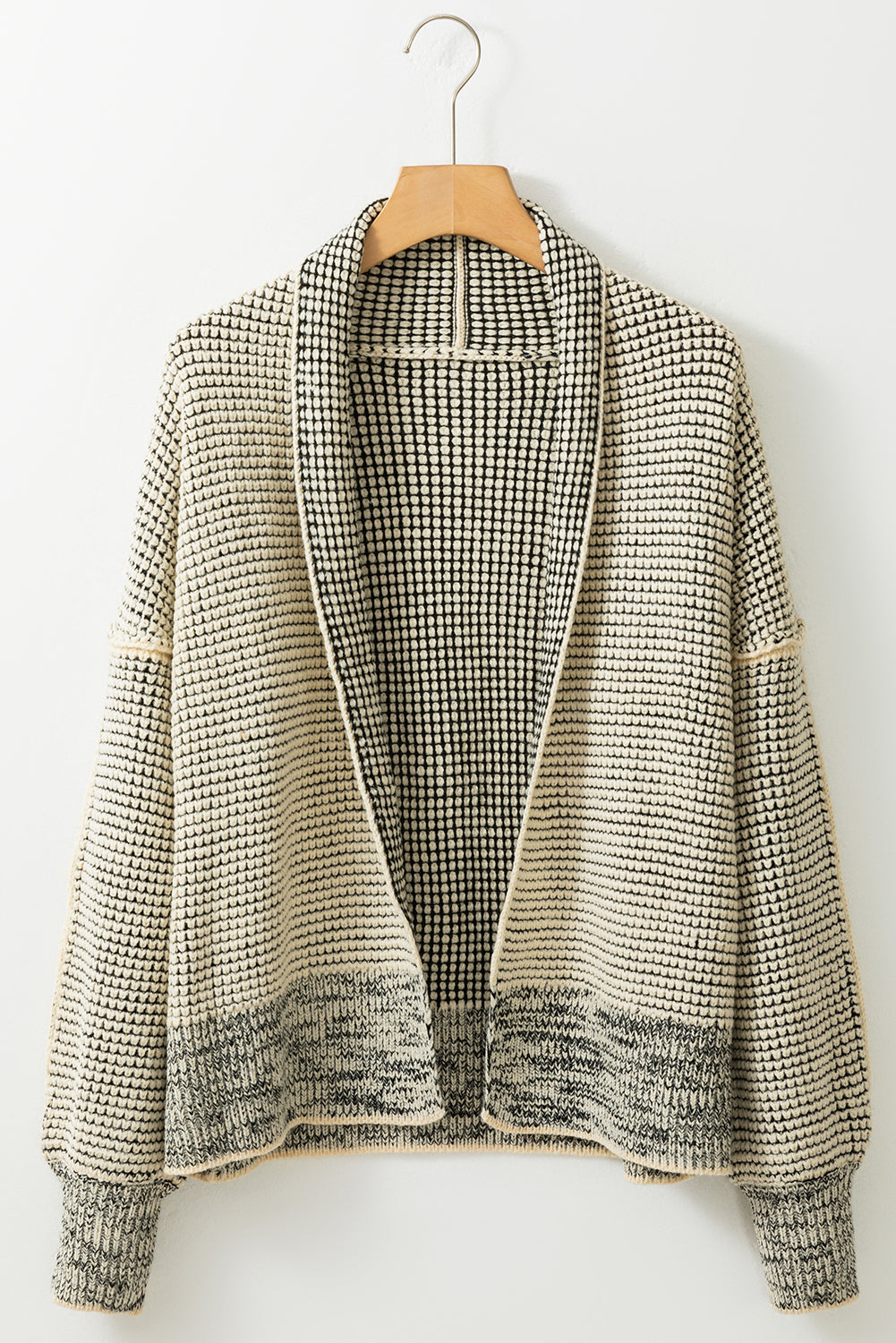 Gray Chunky Waffle Knit Oversized Collar Cardigan