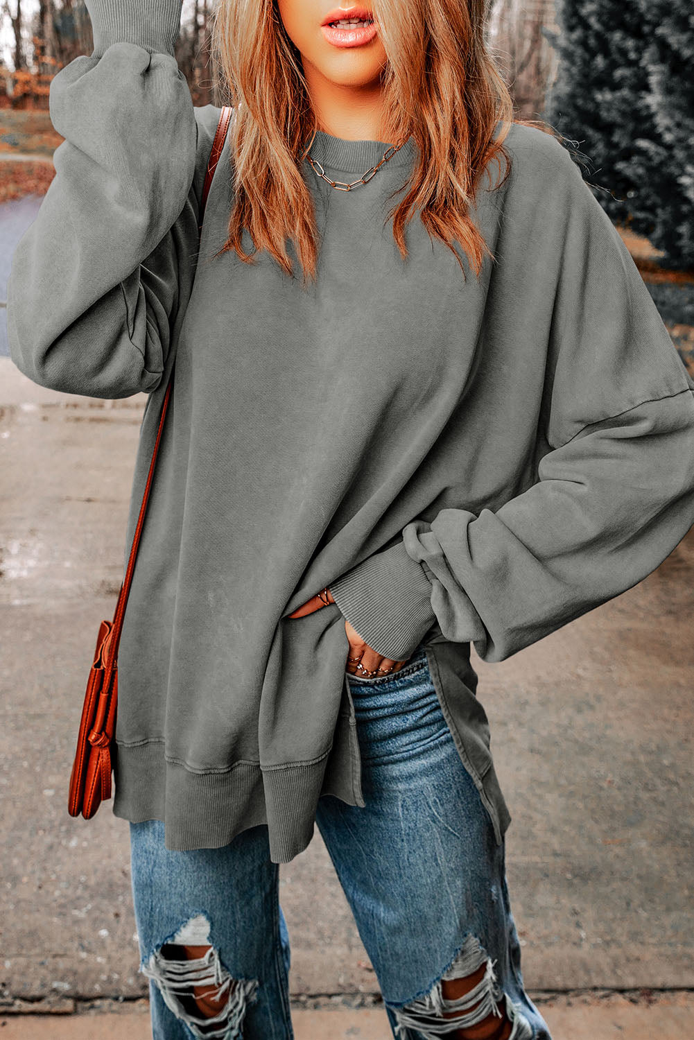 Pink Drop Shoulder Ribbed Trim Oversized Sweatshirt