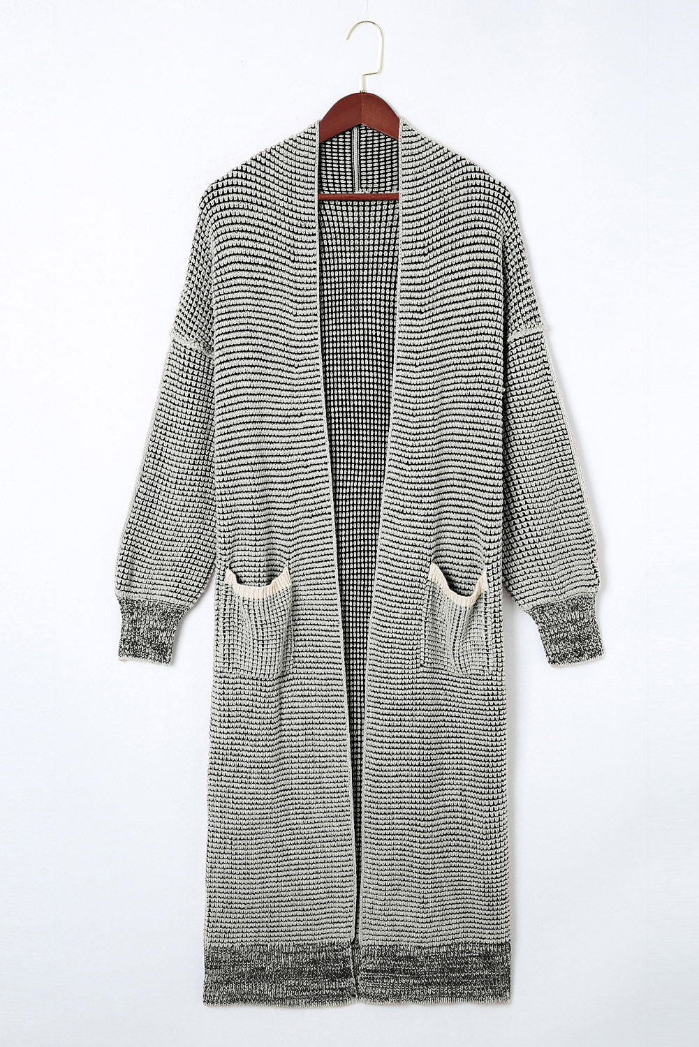 Gray Chunky Waffle Knit Oversized Collar Cardigan