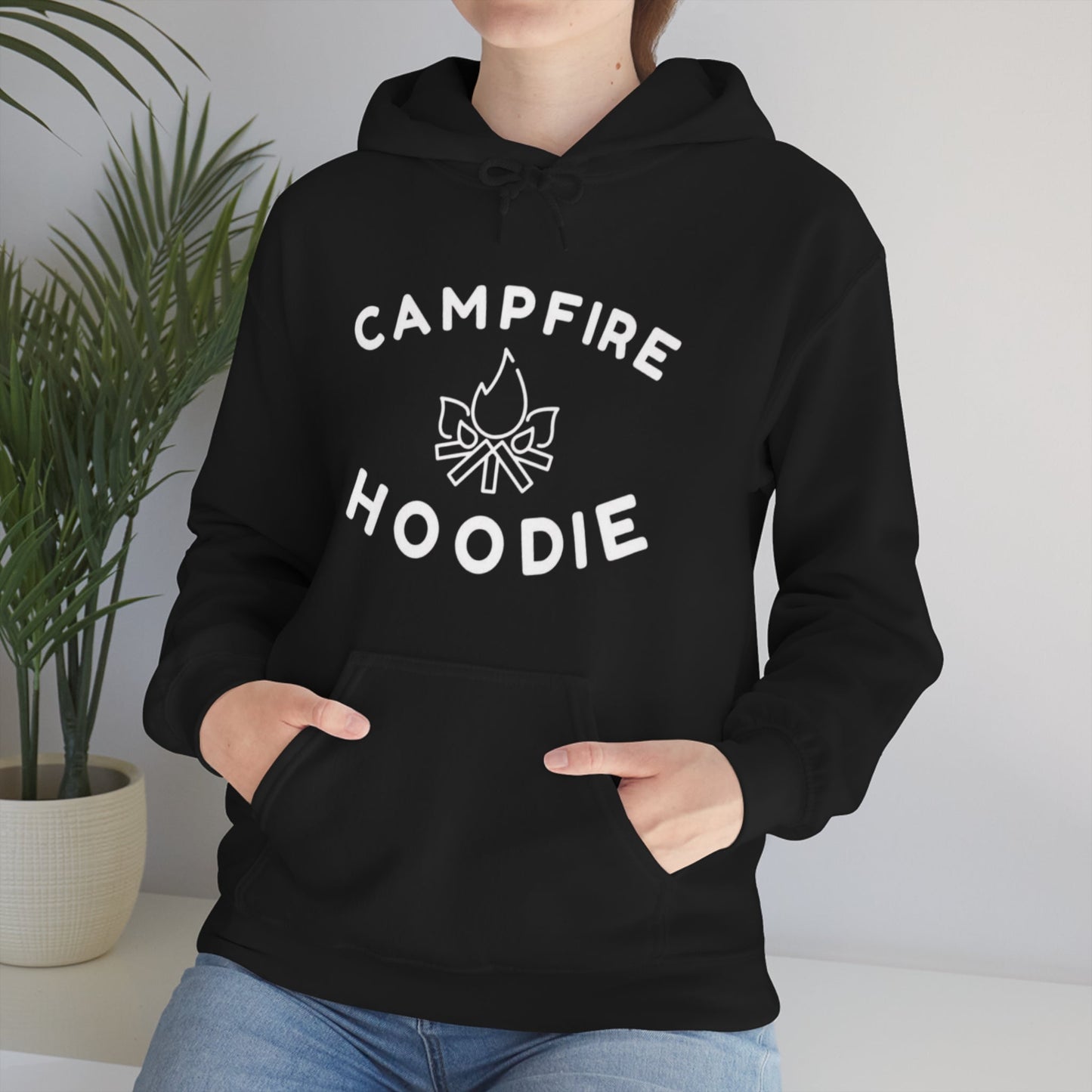 Campfire Hoodie White Print Heavy Blend™ Hooded Sweatshirt