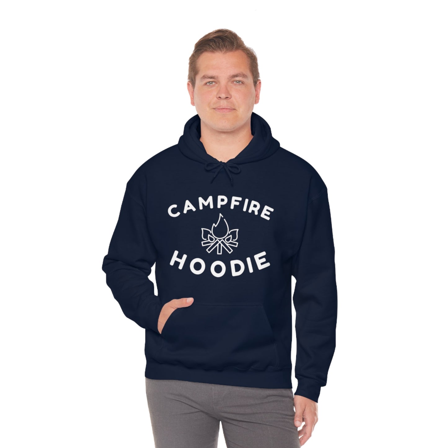 Campfire Hoodie White Print Heavy Blend™ Hooded Sweatshirt