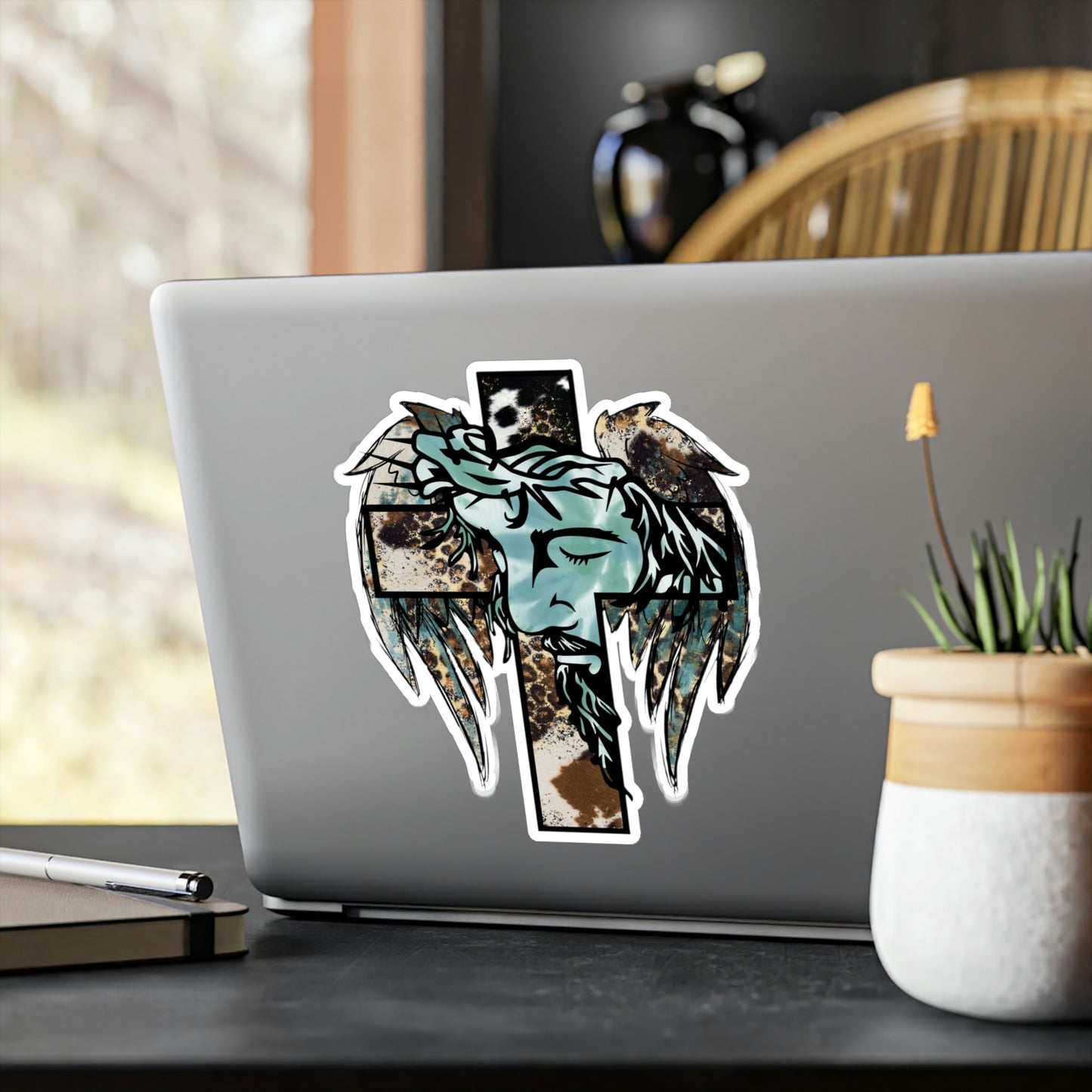 Jesus Cowhide Cross Sticker