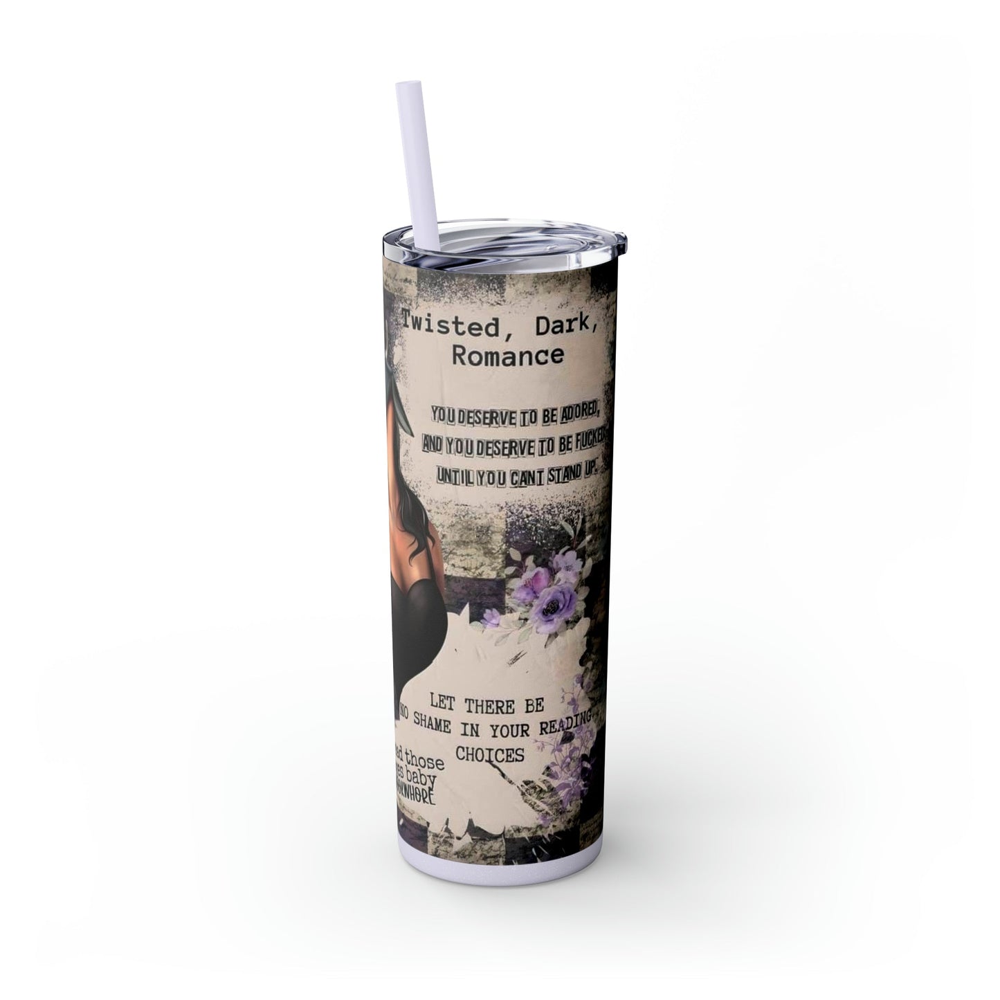 Let There Be No Shame In Your Reading Choices Skinny Tumbler with Straw, 20oz