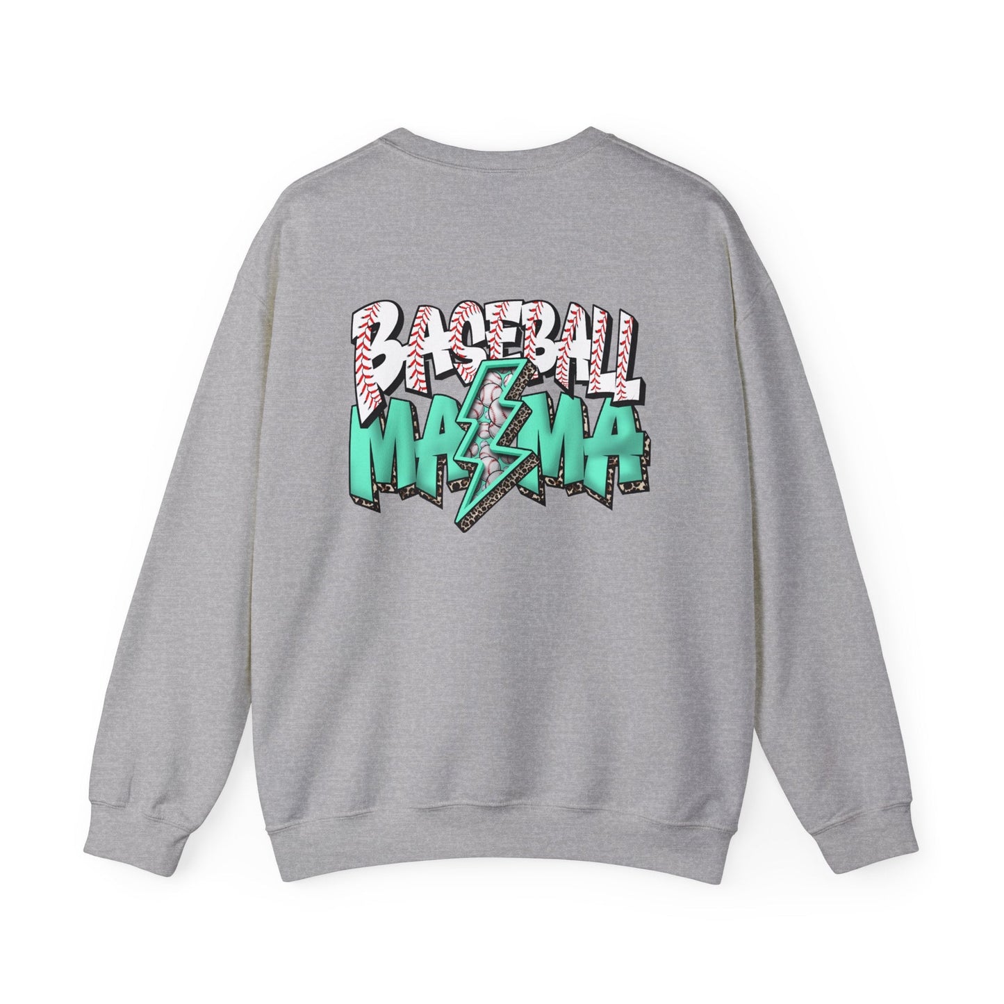 Teal Baseball MaMa Lightning Bolt F/B Heavy Blend™ Crewneck Sweatshirt