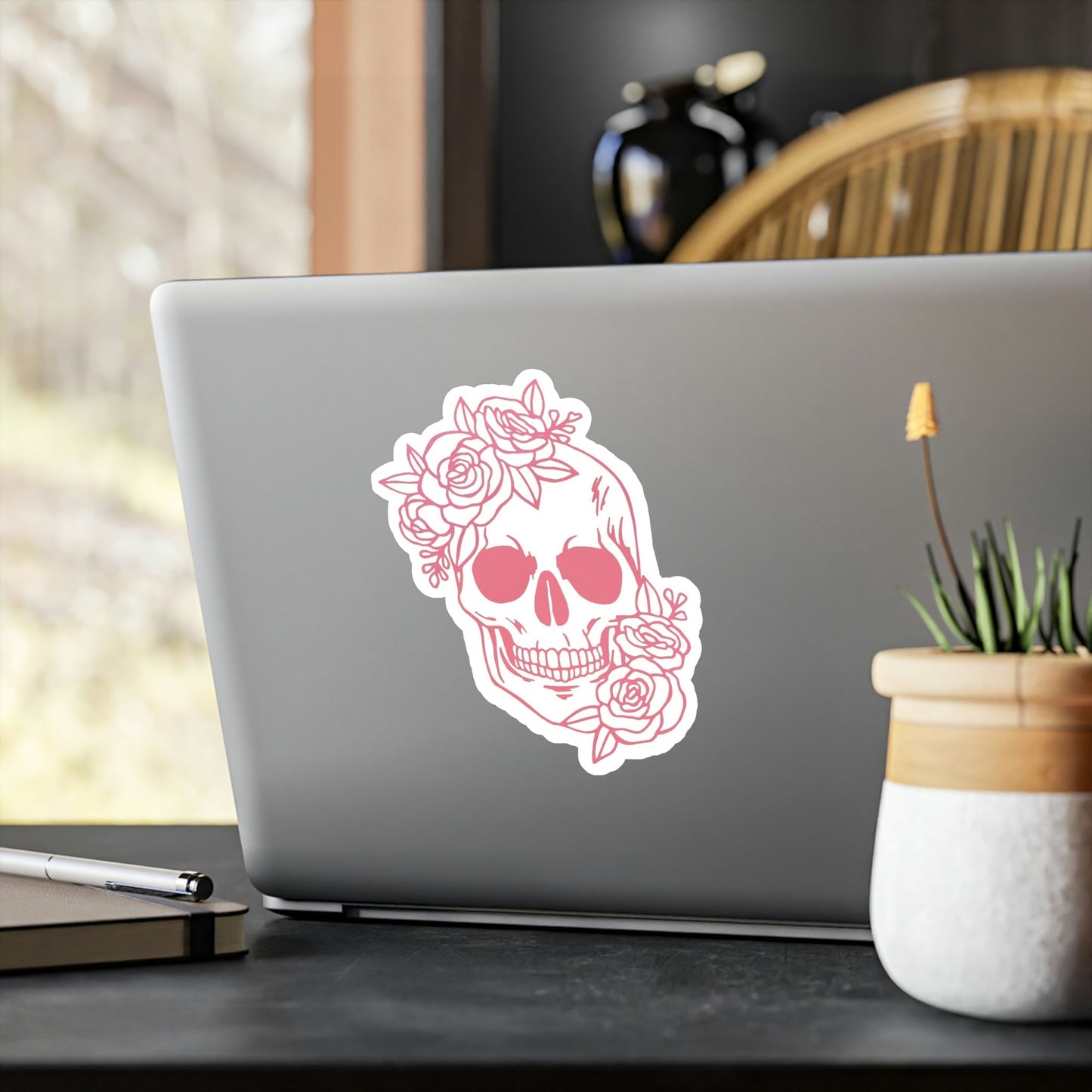 Pink Floral Skull Sticker