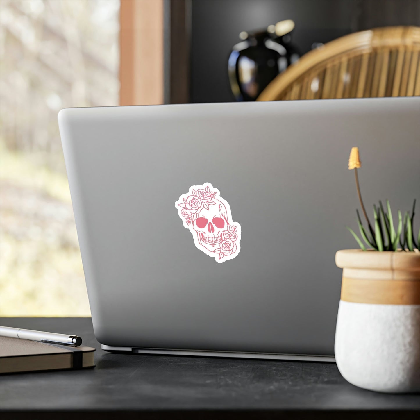 Pink Floral Skull Sticker