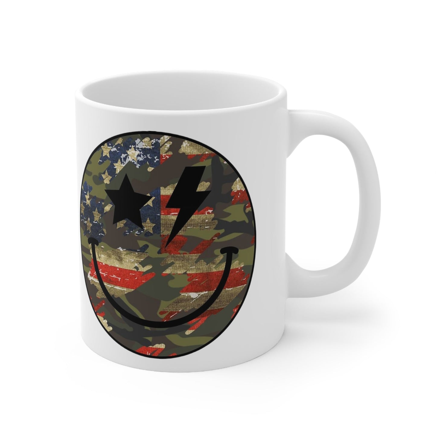 Camo and Flag Smile Mug 11oz