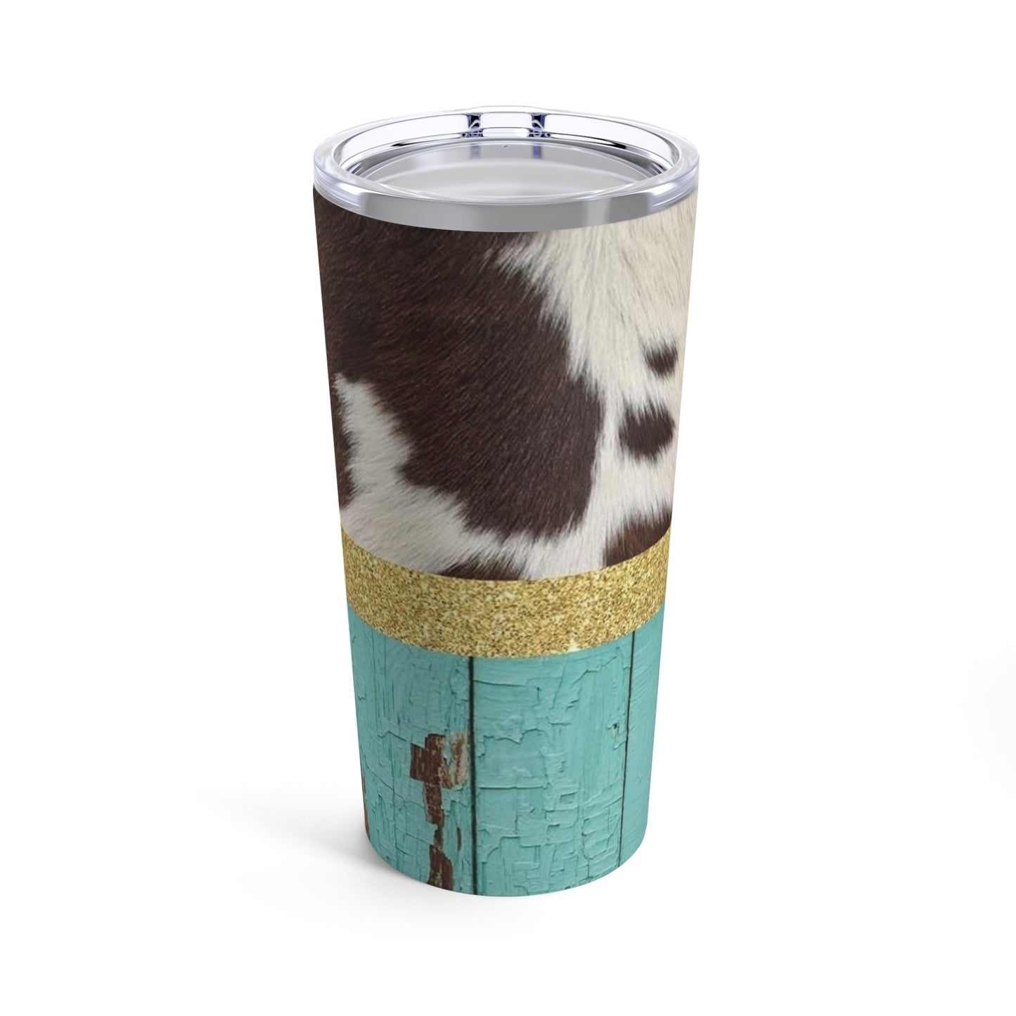 Cowhide and Turquoise Wood Tumbler 20oz