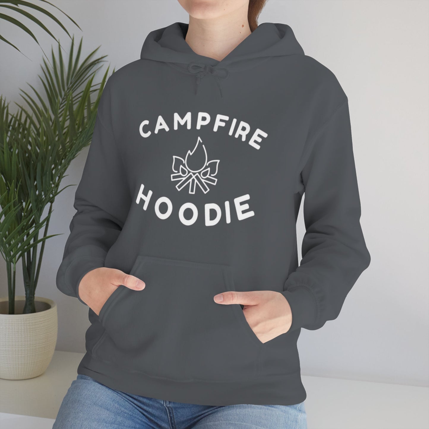 Campfire Hoodie White Print Heavy Blend™ Hooded Sweatshirt