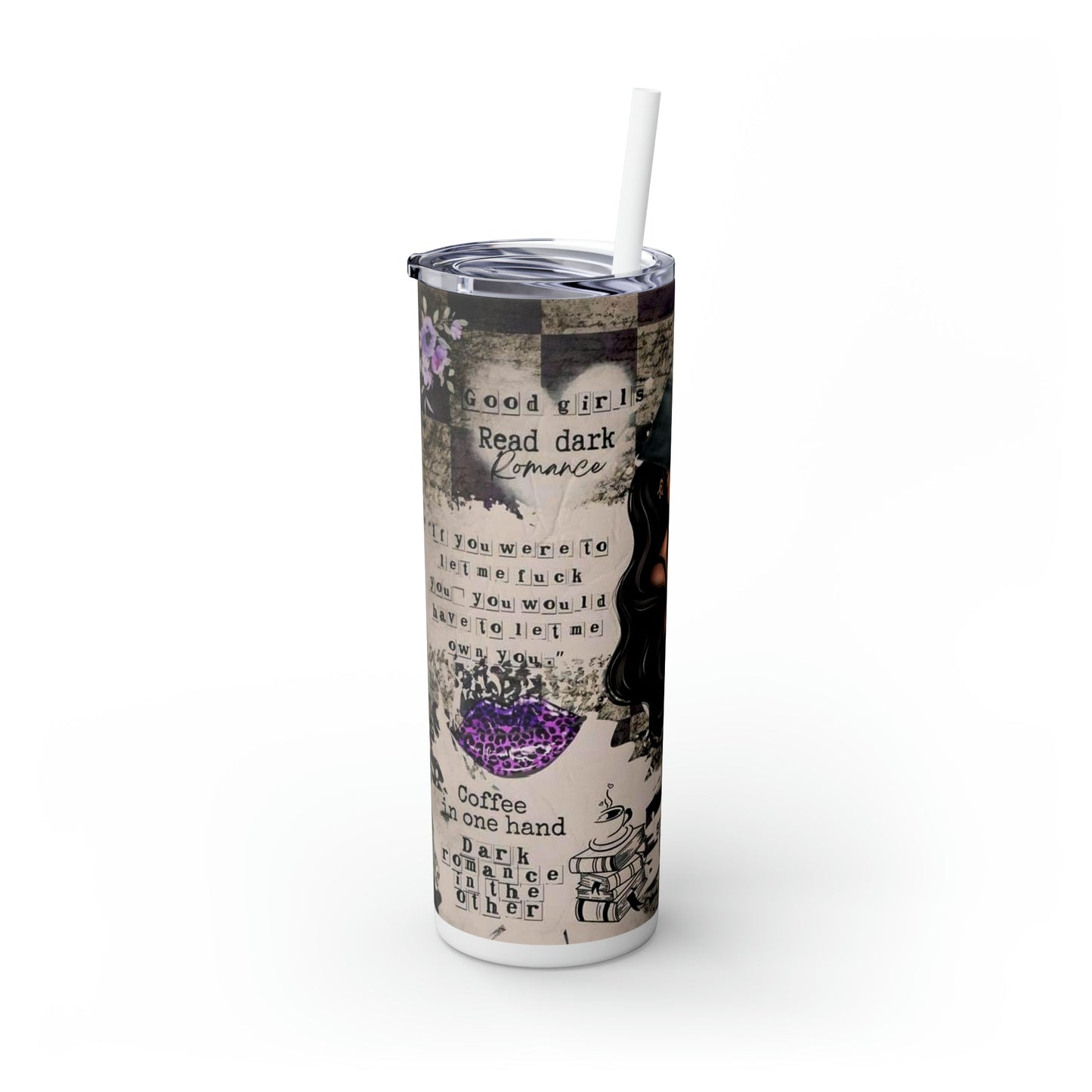 Let There Be No Shame In Your Reading Choices Skinny Tumbler with Straw, 20oz