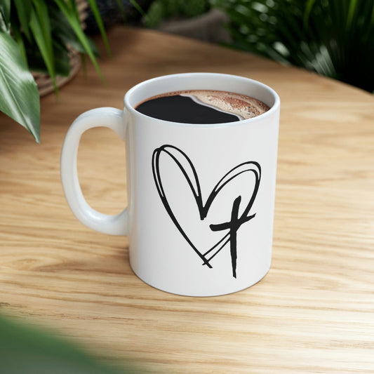 Heart Cross Ceramic Mug 11oz