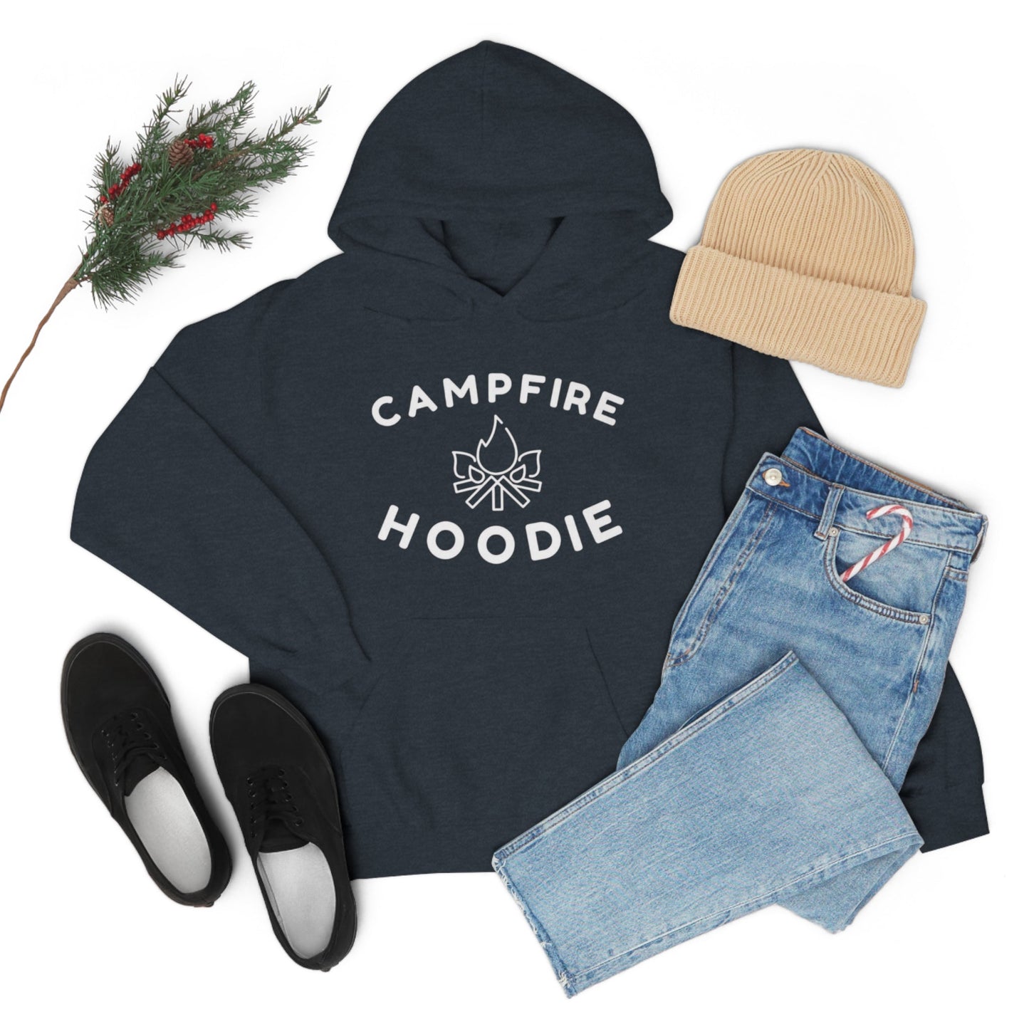 Campfire Hoodie White Print Heavy Blend™ Hooded Sweatshirt