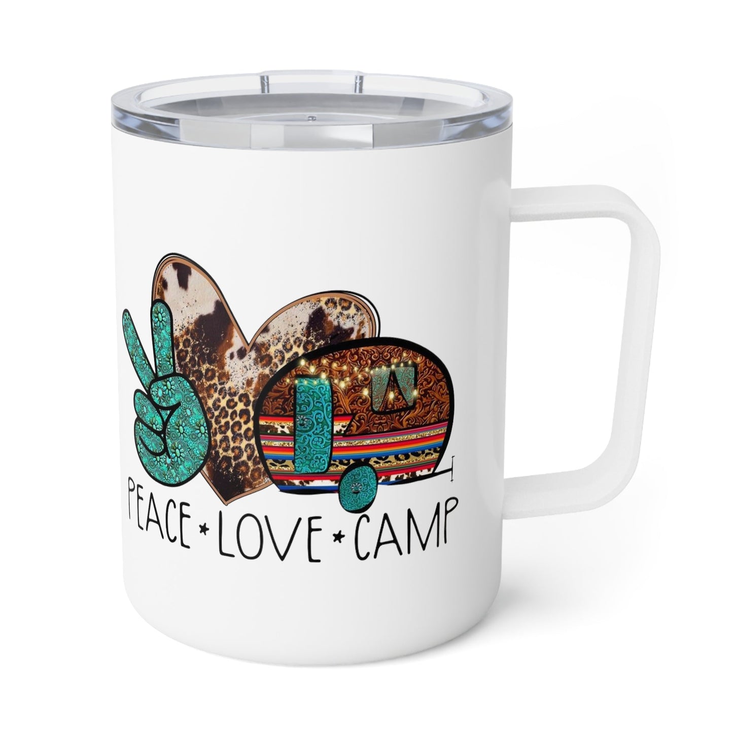 Peace Love Camping Insulated Coffee Mug, 10oz