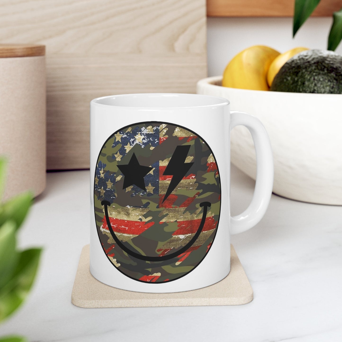 Camo and Flag Smile Mug 11oz