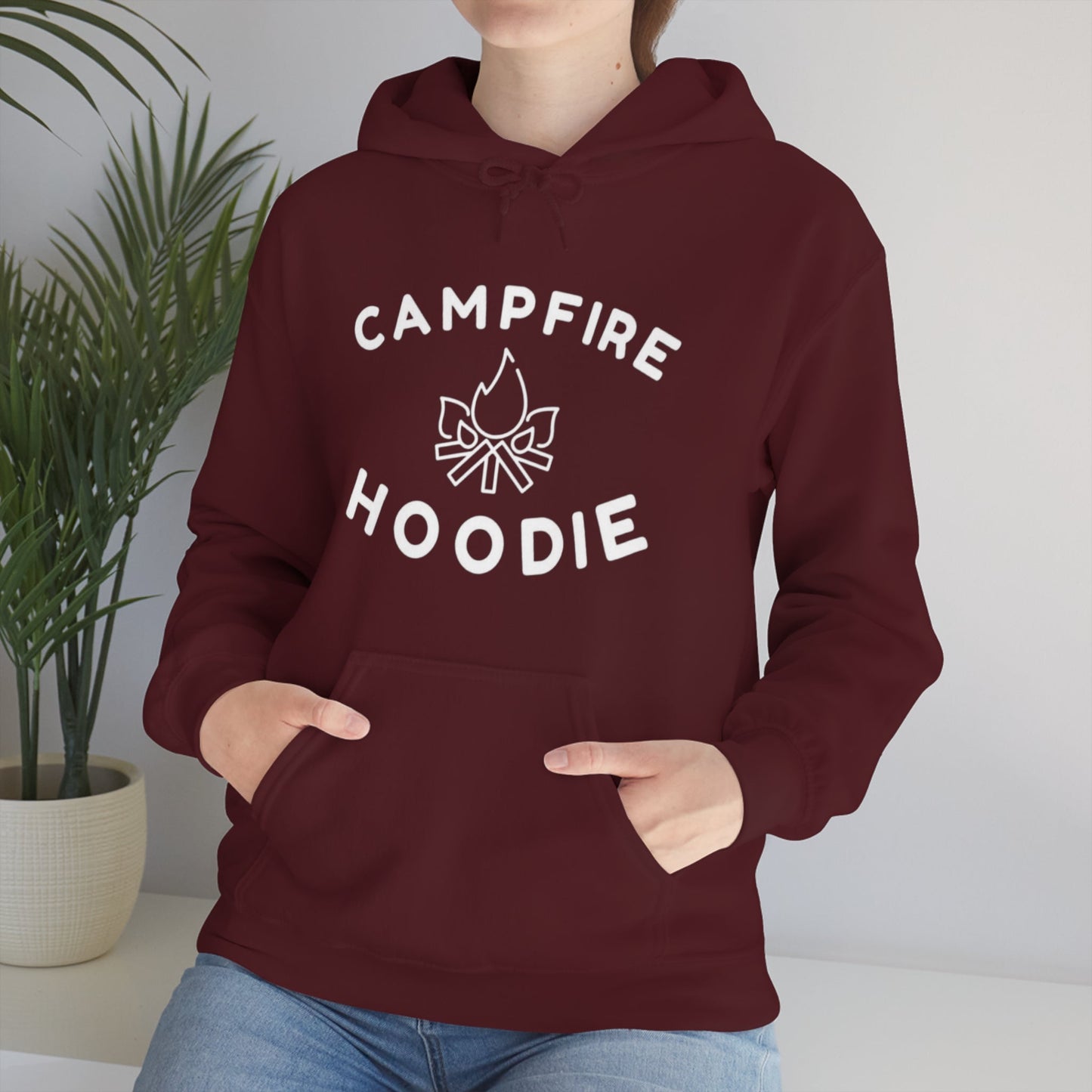 Campfire Hoodie White Print Heavy Blend™ Hooded Sweatshirt