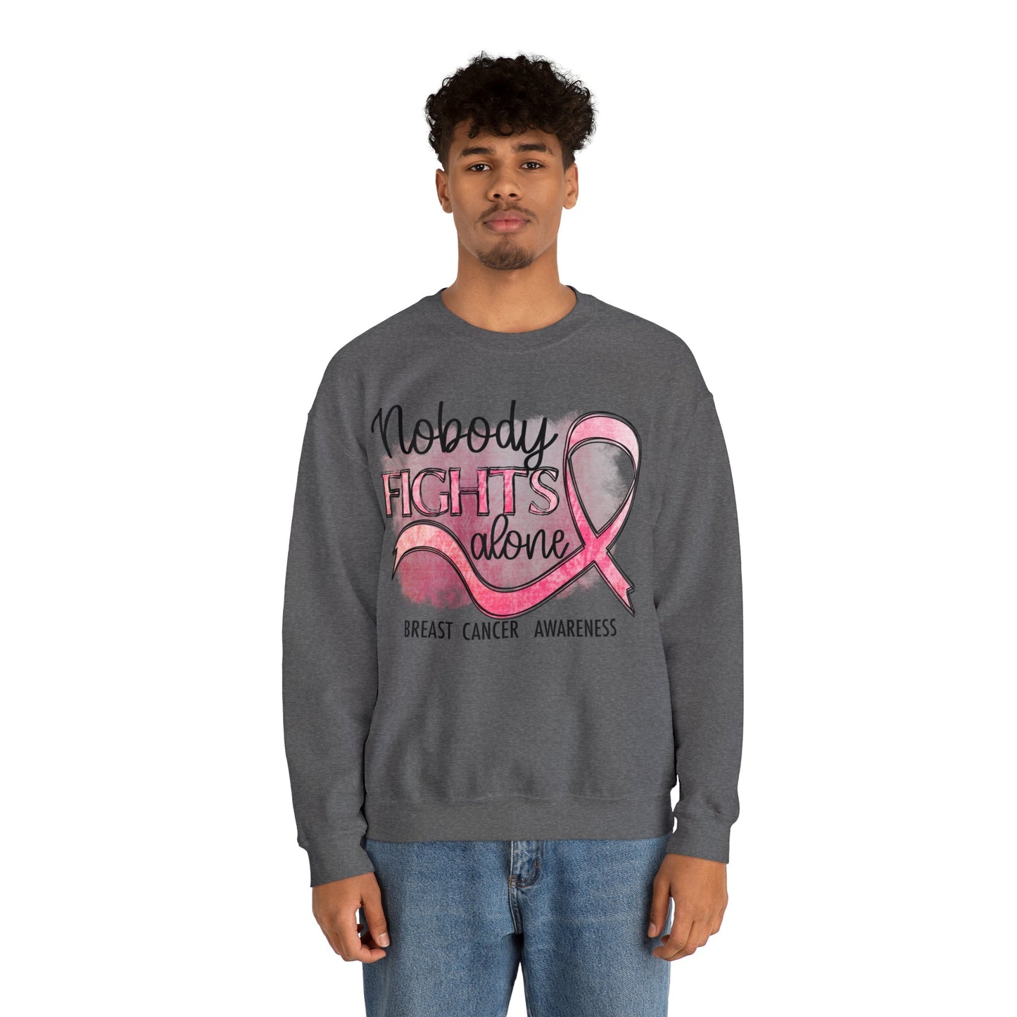 No One Fights Alone Breast Cancer Awareness Heavy Blend™ Crewneck Sweatshirt