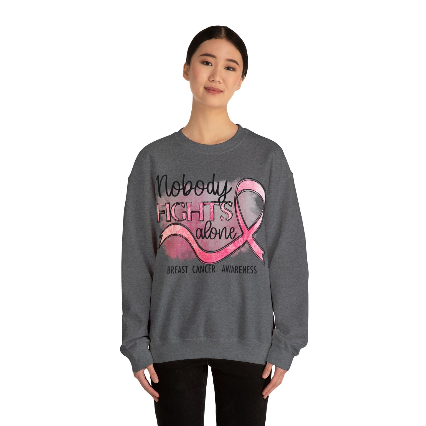 No One Fights Alone Breast Cancer Awareness Heavy Blend™ Crewneck Sweatshirt