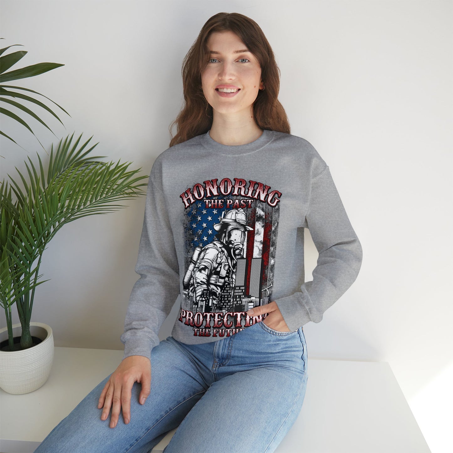 Firefighter Honoring and Protecting Heavy Blend™ Crewneck Sweatshirt