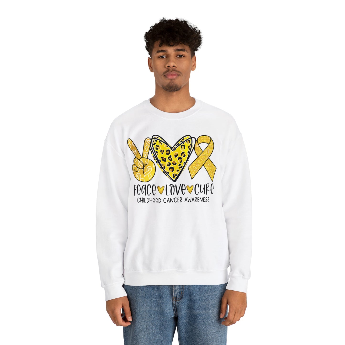 Peace Love Cure Childhood Cancer Heavy Blend™ Crewneck Sweatshirt