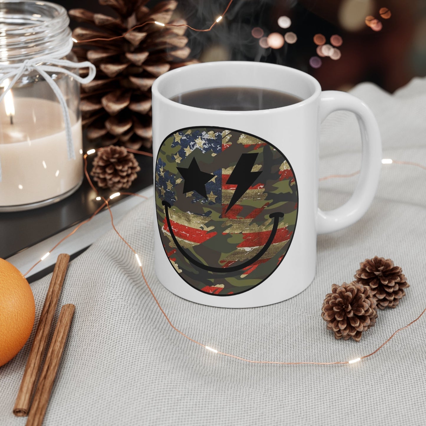 Camo and Flag Smile Mug 11oz