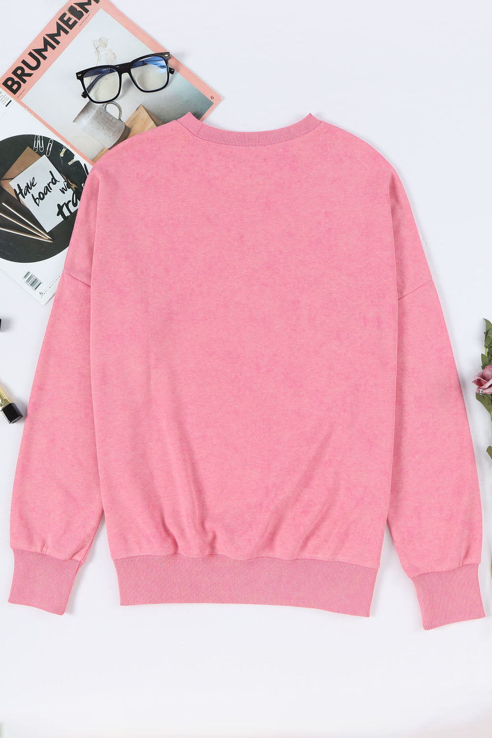 Pink Drop Shoulder Ribbed Trim Oversized Sweatshirt