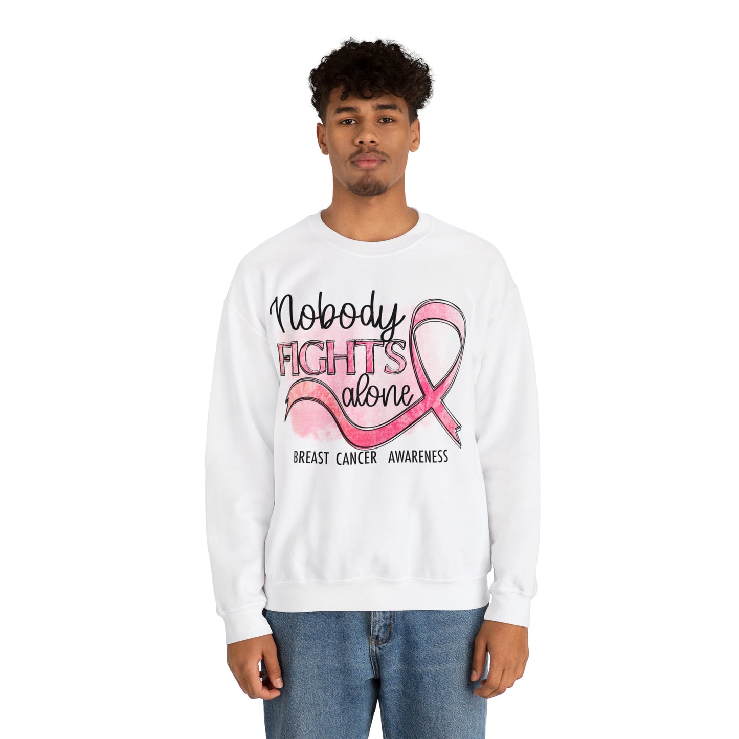 No One Fights Alone Breast Cancer Awareness Heavy Blend™ Crewneck Sweatshirt