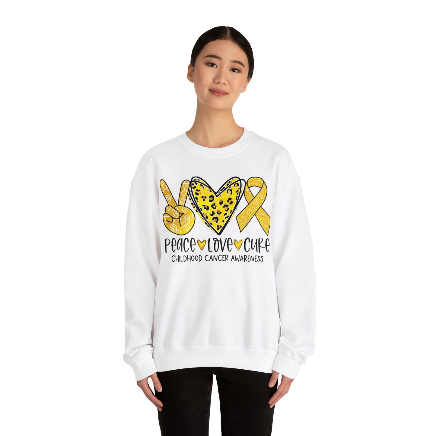 Peace Love Cure Childhood Cancer Heavy Blend™ Crewneck Sweatshirt