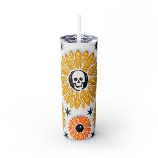 Inflated Creepy Sunflower Skinny Tumbler with Straw, 20oz