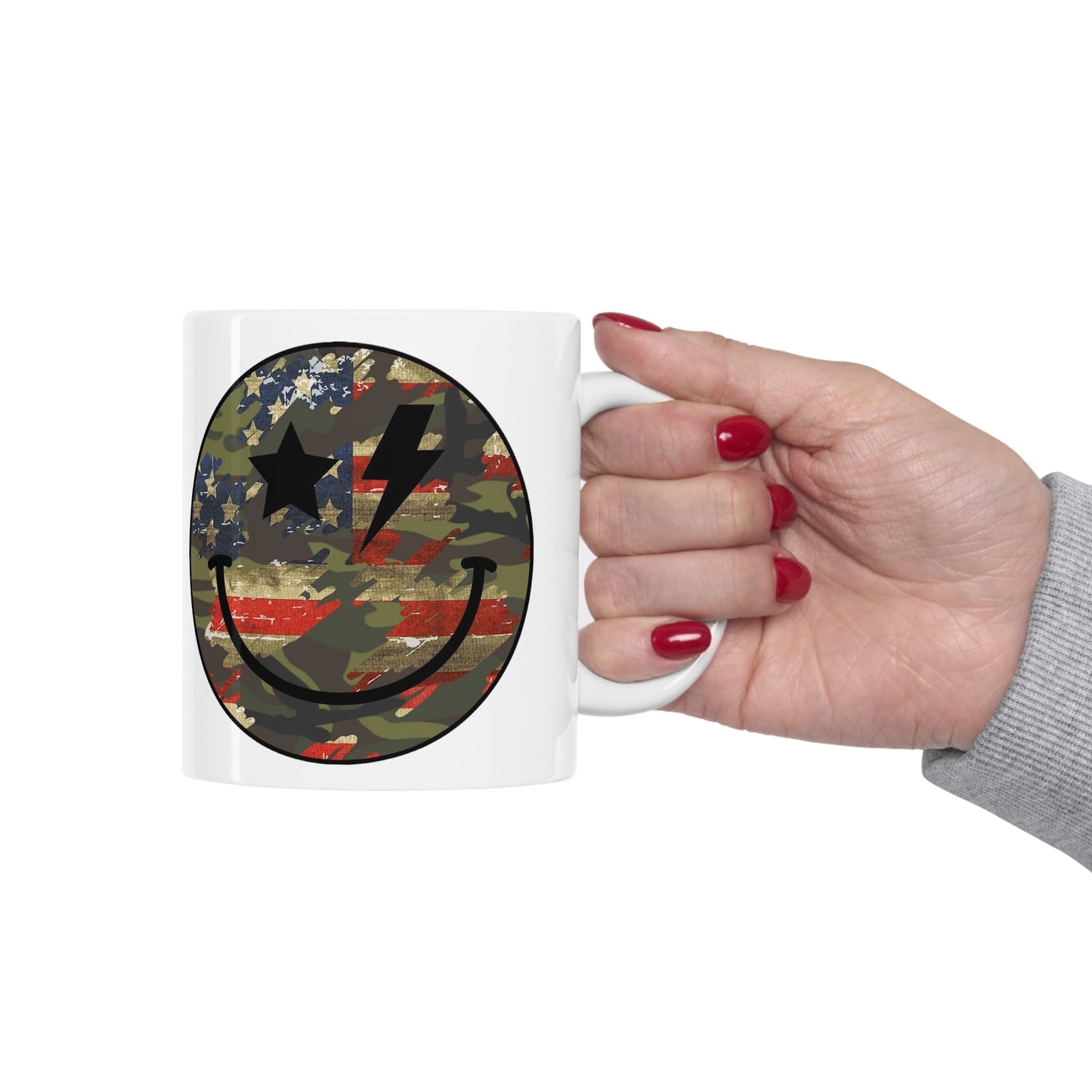 Camo and Flag Smile Mug 11oz