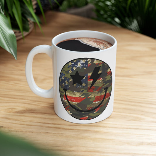 Camo and Flag Smile Mug 11oz