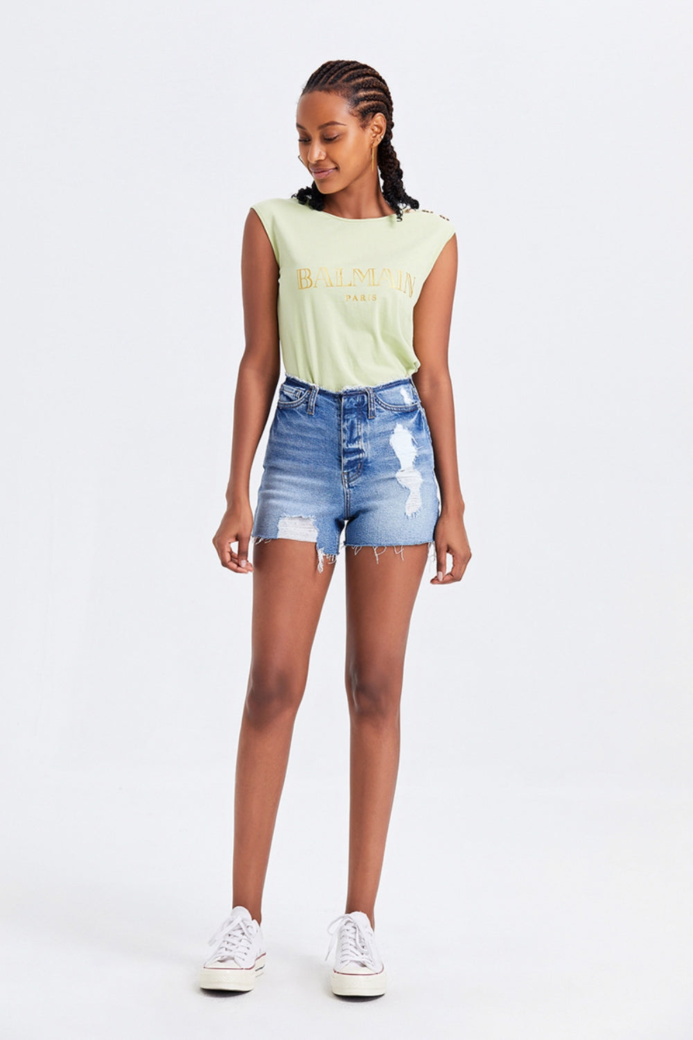 BAYEAS High Rise Bandless Denim Shorts