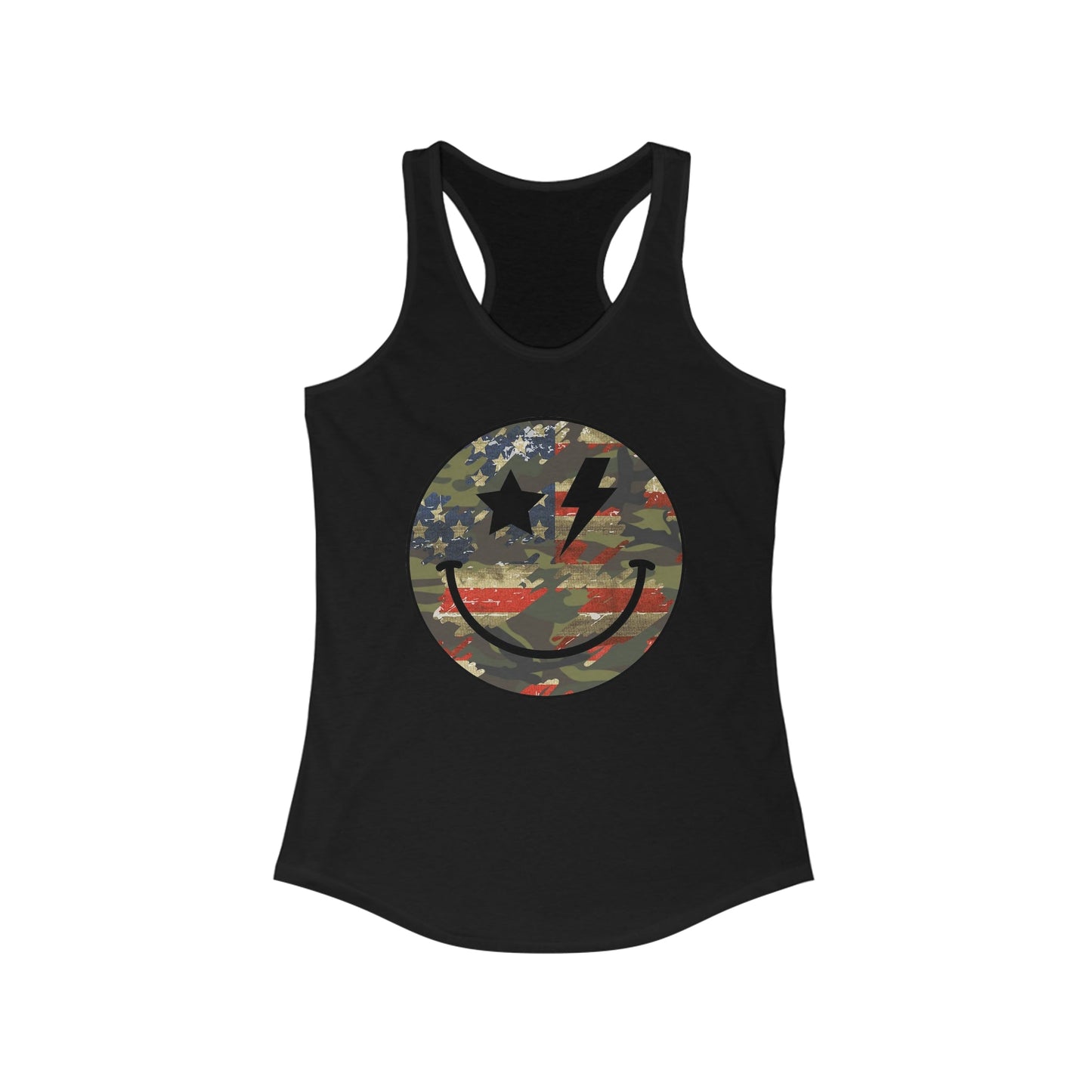 Camo and Flag Smile Racerback Tank